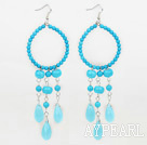 Beautiful Large Loop Round And Drop Shape Blue Turquoise Dangle Earrings