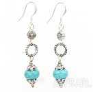 Lovely Blue Turquoise Loop Metal Cap Charm Dangle Earrings With Fish Hook