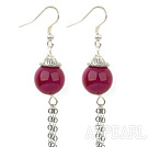 Lovely Red Agate Cap Charm Long Link Chains Dangle Earrings With Fish Hook 