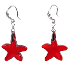 Fashion Style Red Starfish Crystal Dangle Earrings