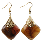 Simple Classic Rhombus Shape Three Colored Jade Dangle Earrings