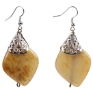 Simple Classic Rhombus Shape Light Three Colored Jade Dangle Earrings