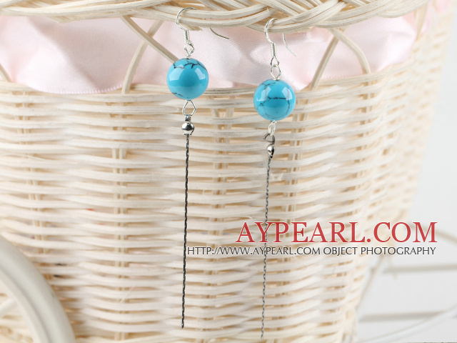 lovely long style 12mm turquoise ball earrings