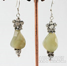 Fashion Three Color Jade And Flower Metal Charm Dangle Earrings With Fish Hook