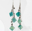 Fashion Long Chain Loop Style Blue Rhombus Jasper And Metal Flower Dangle Earrings
