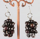 Lovely Cluster Style Round Garnet And Loop Charm Dangle Earrings With Fish Hook