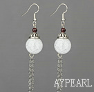 Fashion Long Chain Style Round Garnet And Burst Pattern Crystal Dangle Earrigns