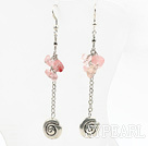 Fashion Long Chain Loop Style Cherry Quzrtz Chips And Metal Charm Earrings