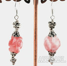 Wholesale Lovely Rose Flower Shape Cherry Quartz And Metal Charm Dangle Earrings