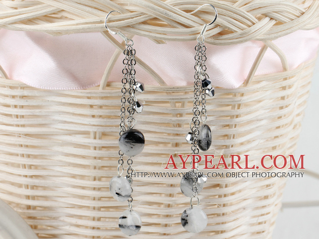 long style black rutilated quartz earrings