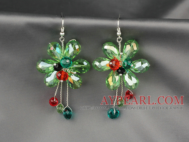 Fashion Style Apple Green Series Green Crystal Flower Earrings