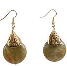 Simple Classic Round Shape Three Colored Jade Dangle Earrings With Golden Hooks