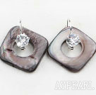 Elegant Hollow Brown Shell And Noble Rhinestone Earrings With Hoop Earwires