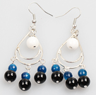 Wholesale Summer Style White Porcelain Bead Blue Black Agate Dangle Earrings