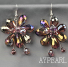 Fashion Style Brown Series Brown and Colorful Crystal Flower Earrings