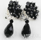Big Style Black Faceted Drop Crystal Clip Earrings