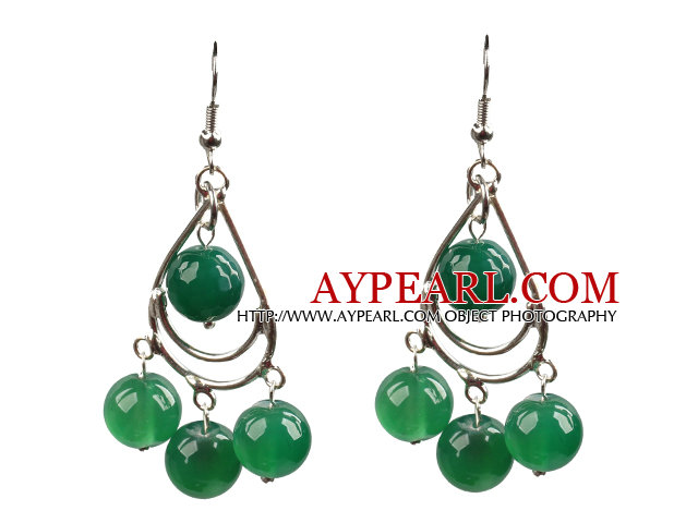 Summer Style Green Agate Beads Dangle Earrings