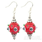 Multi Color Eye Shape Red Colored Glaze Ball And Crystal Charm Earrigns With Fish Hook