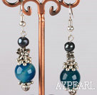 black pearl and blue agate earrings with flower charms