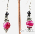 black pearl and pink agate earrings with flower charms