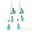long style blue jasper and balck pearl earrings