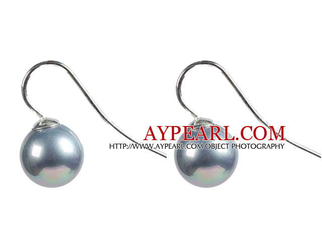 Classic Design Round Shape 10mm Gray Seashell Beads Earrings