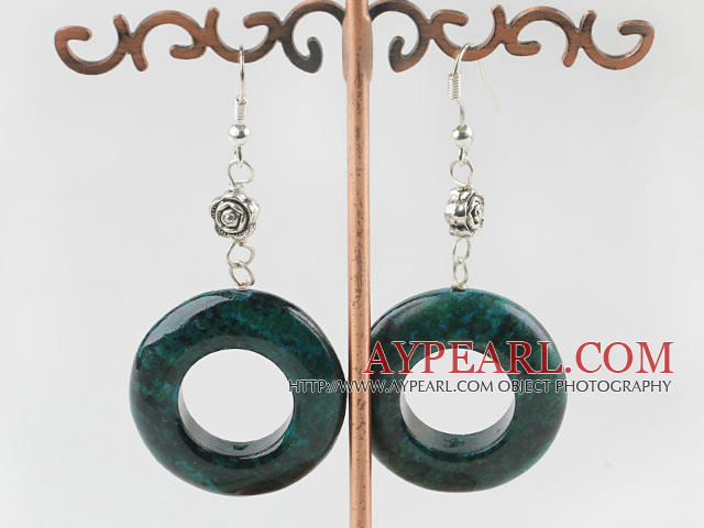 Nice Long Style 6*30Mm Donut Phoenix Loop Stone Flower Charm Dangle Earrings