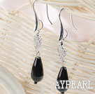 Wholesale drop shape black agate rhinestone earrings