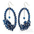 Fashion Style Dark Blue Faceted Agate Cluster Earrings with Big Hoop