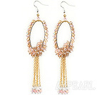 New Style Pink Champagne Series Golden Pink Crystal Tassel Fashion Earrings