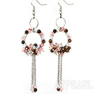 Wholesale Fashion Style Cherry Quartz and Tiger Eye and Opal Long Dangle Tassel Earrings with Big Hoop