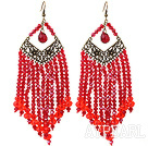 Chandelier Style Red Crystal Long Tassel Earrings with Bronze Accessoires