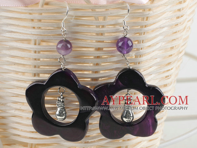 cute handmade flower shape violet agate earrings 