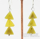 South Korea Triangle And Tree Shape Yellow Jade Dangle Earrings With Fish Hook