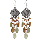 brown pearl and three color jade earrings