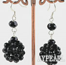 Lovely Cluster Style Black Crystal Ball Loop Dangle Earrings With Fish Hook