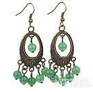 Vintage Round Aventurine Loop Bronze Charm Dangle Earrings With Fish Hook