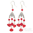 Fashion Lotus Round Red Coral Loop Link Dangle Earrings With Fish Hook