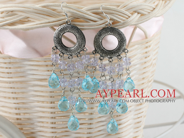 beautiful lake blue and clear crystal earrings