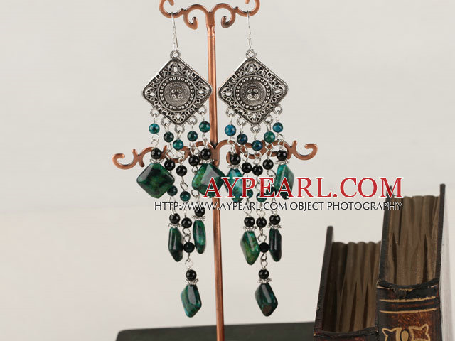 vintage style phoenix and balck agate earrings