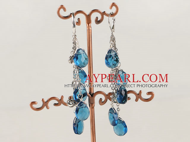 dangling style sea blue drop shape glass beaded earrings