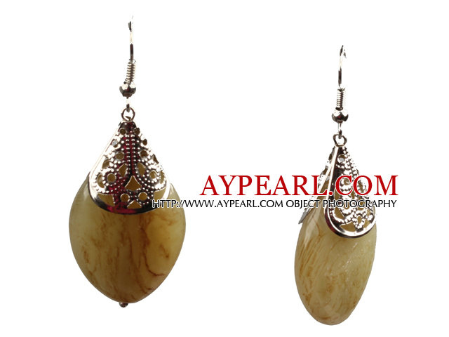 Simple Fashion Style Eye Shape Three Colored Jade Silver Color Hook Earrings