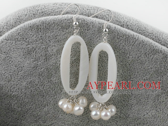 Fashion Large Loop White Shell And Freshwater Pearl Dangle Earrings With Fish Hook