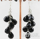 Classic Cluster Style Teardrop Black Crystal Loops Dangle Earrings With Fish Hook