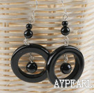Wholesale Elegant Large Diameter Round And Donut Shape Black Agate Dangle Earrings With Fish Hook