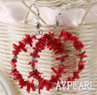 Fashion Teeth Shape Red Coral Metal Charm Hoop Earrings With Fish Hook