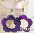 Fashion Purple Hollow Out Flower Agate Dangle Earrings With Fish Hook