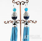 Lovely Blue Series Round Agate Tassel Earrings With Fish Hook