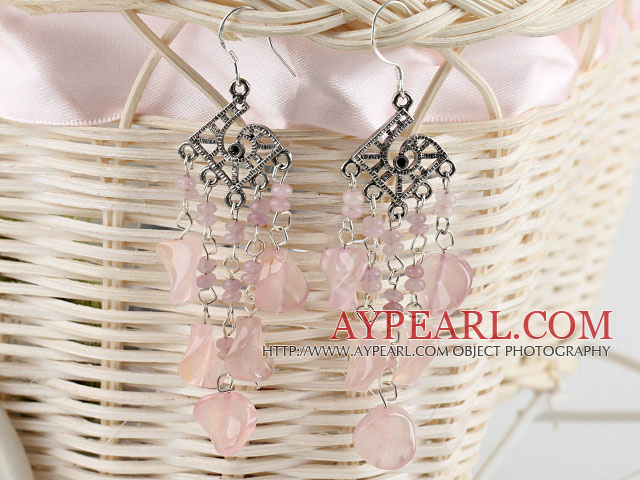 chandelier shape favourite vintage style pink agate earrings