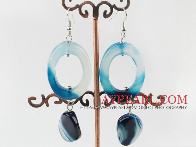 Lovely Long Style Loops Blue Agate Dangle Earrings With Fish Hook